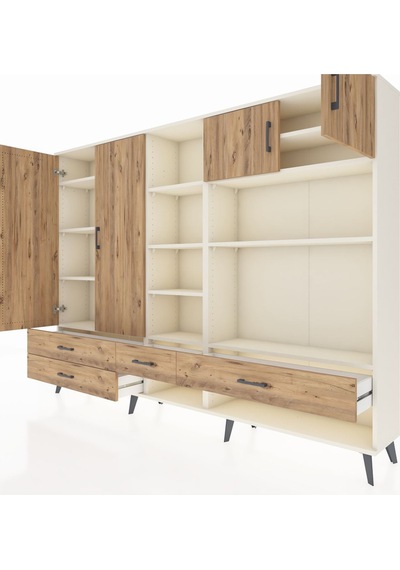 Arges Dolap 12 Raflı 4 Çekmeceli 4 Kapaklı 220x30x163 Aytaşı-çam Aytaşı-çam