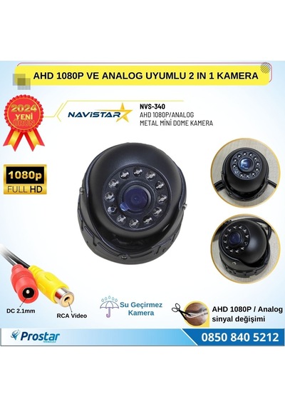 Ahd 1080p Ve Analog Cvbs Pal Dönüştürülebilir Gece Görüşlü Mini Metal Dome Araç Kamerası