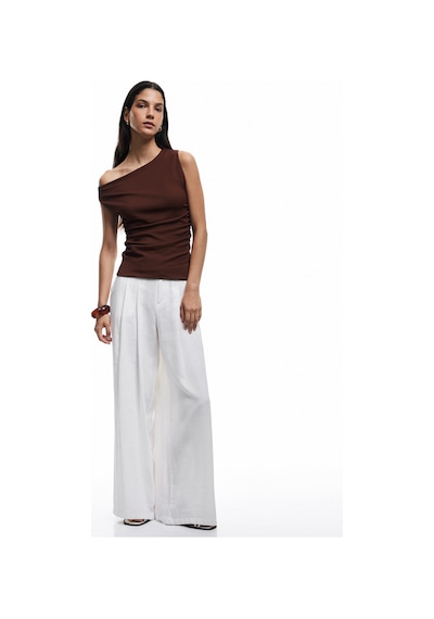 Koton Asimetrik Yaka Slim Fit Kolsuz Drapeli Bluz Kahverengi 5sal30355ık Kahve