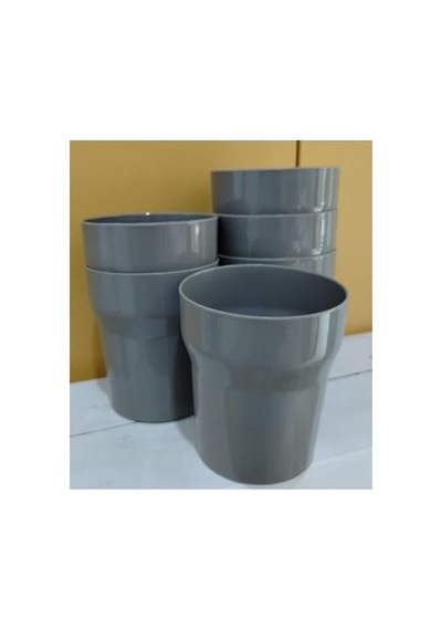 6 Adet Sert Plastik Piknik Bardağı, Gri Renkli Set 15x9