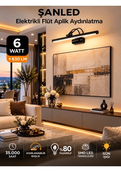 6w Elektrikli Flüt Led Aplik Siyah Renk Gün Işığı Ayarlanabilir Başlık 1 Adet