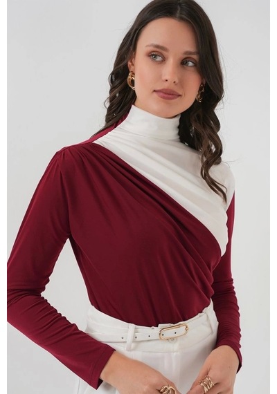 Defymoda 940 Büzgü Detaylı Sandy Bluz - Bordo Bordo