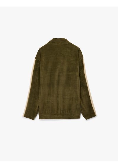 Koton Renk Bloklu Yarım Fermuarlı Yaka Polar Sweatshirt Haki 6wam70152mk Haki