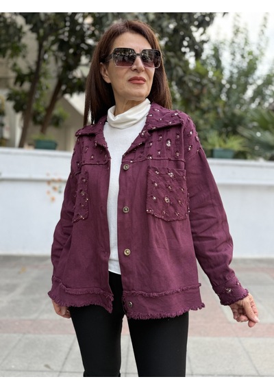 İtalyan Pullu Gabardin Ceket Bordo 50 Bedene Kadar