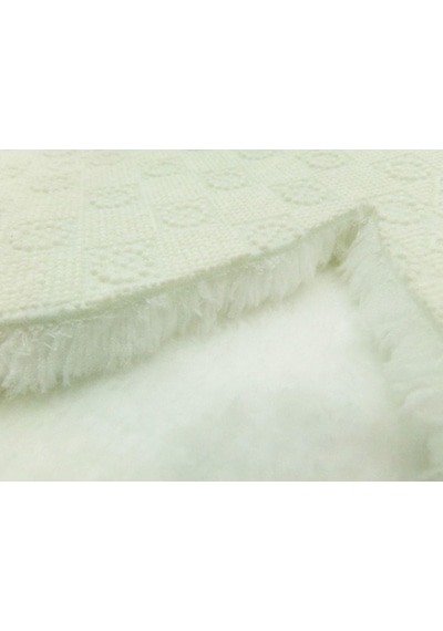 Balat Halı Dekoratif Beyaz Peluş Yumuşak Papatya Desen Halı Beyaz