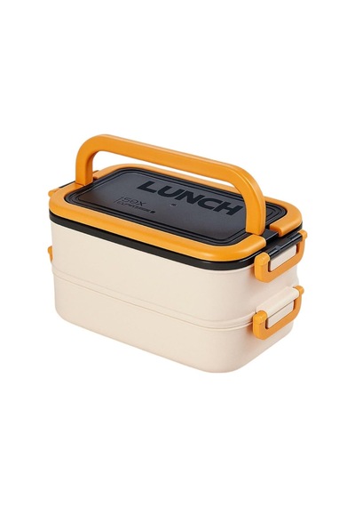 Taşınabilir Yemek Kabı 2 Katlı Lunch Box Diyet Beslenme Kutusu Saklama Kabı Çatal Kaşıklı Sefer Tası Sarı