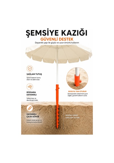 Kazık + Plaj Şemsiyesi + Kılıf + Hasır Mat, Gölgenin Keyfini Çıkart Bej