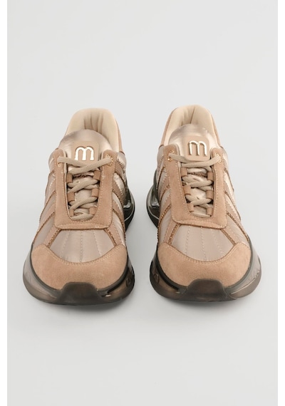 Mubiano Kadın Süet Sneaker Anorak Detaylı Taşlı Spor Ayakkabı Neriel Vizon Vizon