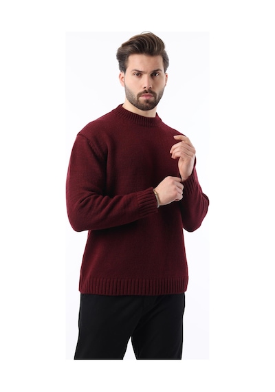 Madmext Bordo Bisiklet Yaka Overfit Erkek Triko Kazak E7402 Bordo
