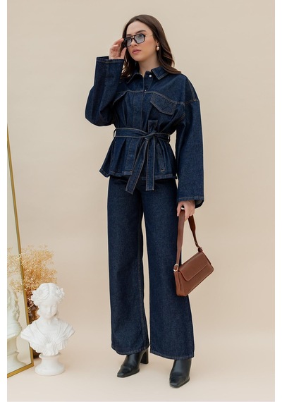 İkrafashion Koyu Lacivert Denim Takım: Şık Ve Konforlu Günlük Stil Denim Denim