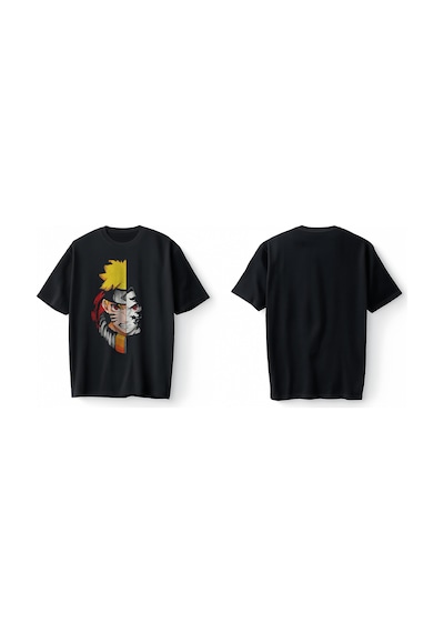 Bumeta Naruto Kakashi Anime Face Japanese Korea Oversize Unisex Tişört T-shirt Siyah