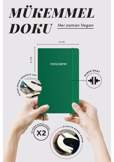 Nota Bene Classic Esnek Kapak Defter, 13x21 Cm, Çizgili Yeşil