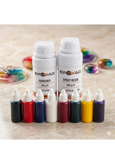 750g Şeffaf Epoksi Reçine Kit + 8'li Renkli Pigment Boya Avantaj Paketi Beyaz,siyah,yeşil,mavi,menekşe,sarı,kırmızı,mor 160 Ml