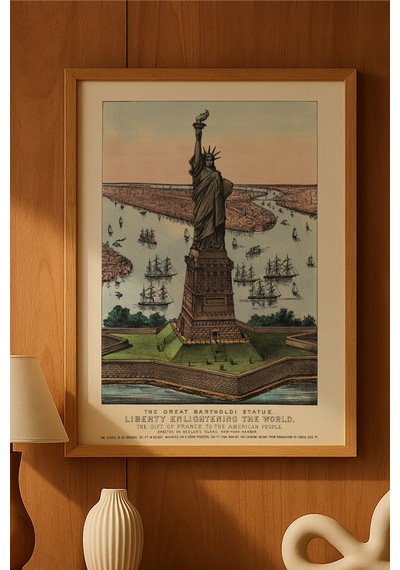 Liberty Doğal Ahşap Çerçeveli Poster, Dekoratif Seyahat Duvar Tablosu