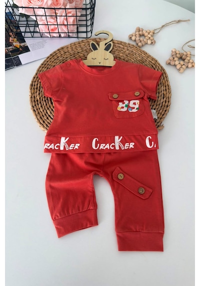 Minigimin Cicileri Cepli Nakış Detaylı Erkek Bebek 2 Li Takım - Kiremit