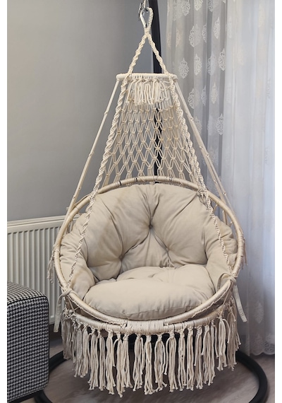 Woodshut Tek Kişilik Makrome Salıncak Mis38006 Naturel