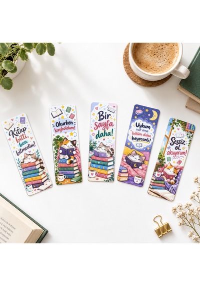 5 Adet Eğlenceli Kediler Kitap Ayracı 15 Cm