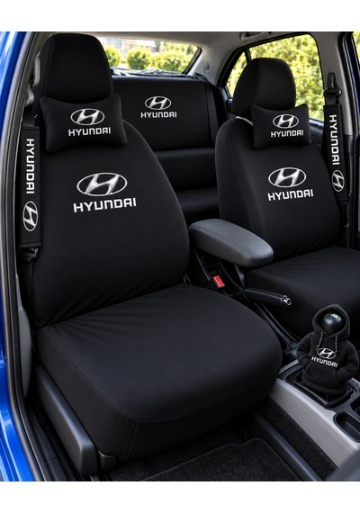Hyundaı Siyah Süper Set Dörtlü Servis Kılıfı + İkili Yastık Ve Kemer Kılıfı +vites Poları