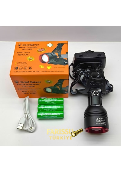 Gold Silver Gs-15450 4000 Lümen Ultra Parlak Şarjlı Zoomlu Sensörlü Kafa Lambası - 9600 Mah Siyah