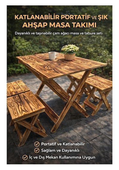Ceritoğlu Çam Katlanabilir Portatif Masa Takımı 4 Adet Tabure-kamp-balkon-bahçe-dükkan-kafe-piknik Ceviz Ceritoğlu Çam Katlanabilir Portatif Masa Takımı 4 Adet Tabure-kamp-balkon-bahçe-dükkan-kafe-piknik Ceviz