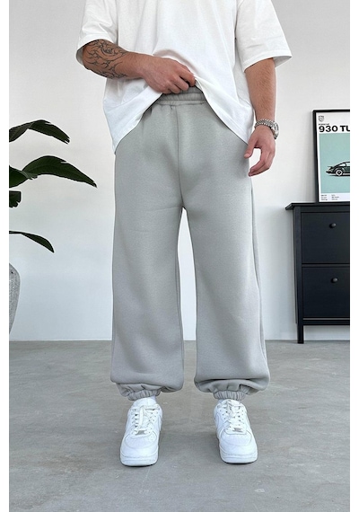 Gri Cozy Basic Paça Lastik Oversize Eşofman Gri