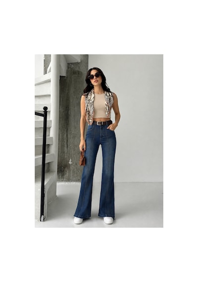 Kene Jeans Tint İşlemli Ön Bacak Çımalı Kemerli İspananyol/flare Paça Tintli