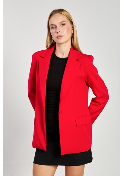 Barrels And Oıl Kadın Tek Düğmeli Blazer Ceket - Kırmızı Kırmızı