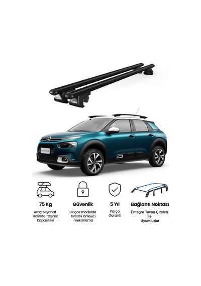 Venüs Citroen C4 Cactus Suv 2014 Ve Sonrası Uyumlu Siyah Ara Atkı Port Bagaj Tavan Barı
