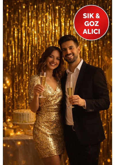 Gold Parlak Parti Perdesi 100x200 Cm Doğum Günü, Baby Shower, Fotoğraf Arka Fon 100 200