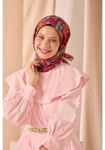 Silk Home Soft Eşarp 73096-04 Koyu Vizon, Fuşya, Gri, Turuncu