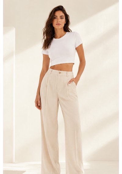 Loule Kadın Bisiklet Yaka Kısa Kollu Crop Top Beyaz %92 Pamuk