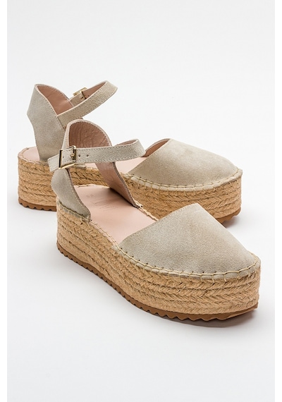 Luvishoes Viba Bej Süet Hakiki Deri Kadın Sandalet Bej