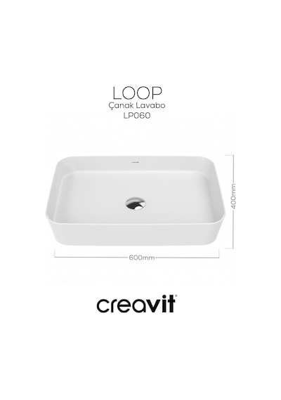 Creavit Loop Dikdörtgen Çanak Lavabo 40x60cm Beyaz Lp060-00cb00e-0000