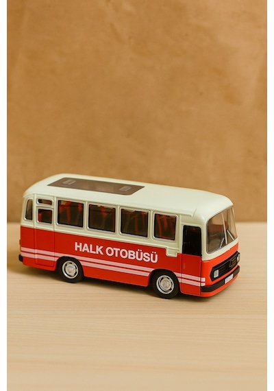 Nostaljik Halk Otobüsü 11 Cm Pilli Sesli Işıklı Kapısı Açılır Yumuşak Tekerlekli - Kırmızı