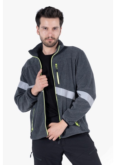 Owl Neon Sarı Fermuarlı Reflektörlü Polar Gri Melanj
