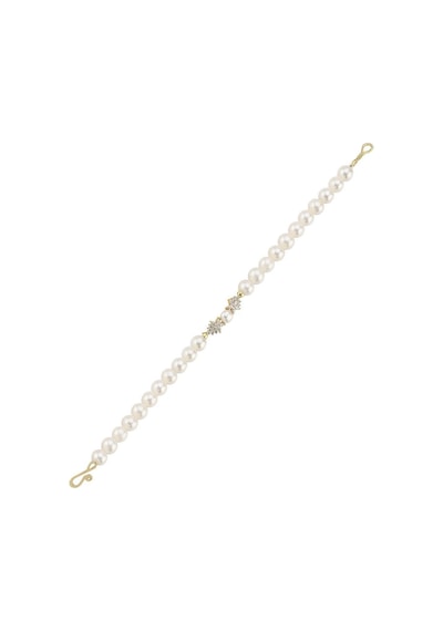 6,5 Mm Zirkon Taşlı Doğal İnci Bileklik 20 Cm / Sarı Sarı Sarı Altın