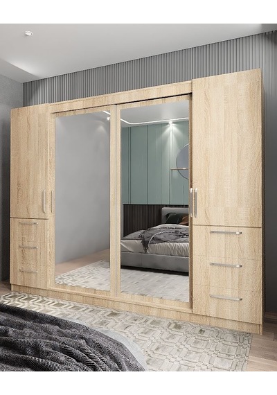 Bella Sürgü Kapaklı Dolap Gardırop Meşe 240cm - Montaj Dahil