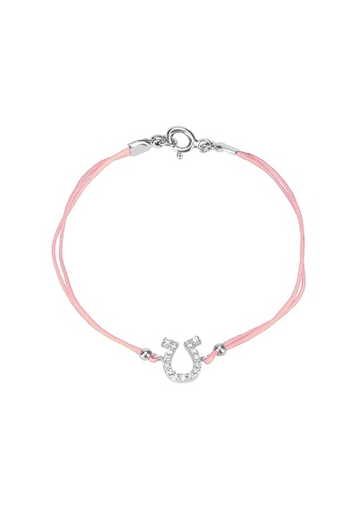 Zirkon Taşlı Pırlanta Montür Gümüş Rengi Kaplama Pembe İpli At Nalı Bileklik Gümüş - Rose Gold