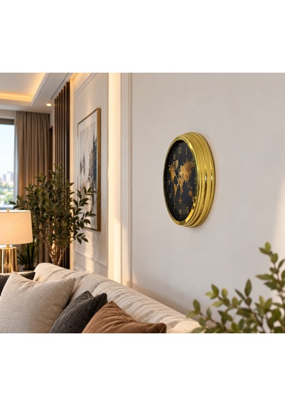 Imperial Atlas Gold Dünya Haritalı 40 X 40 Cm Metal Duvar Saati