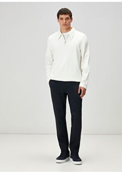 Beymen Club Beyaz Yarım Fermuarlı Polo Sweatshirt Beyaz