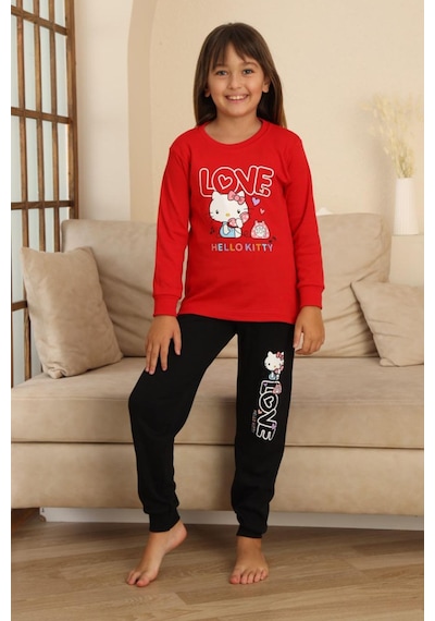 Miniğimin Cicileri Hll Kty Love Baskılı Kız Çocuk Pijama Tak... Kırmızı
