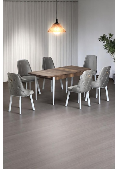 Minel Açılabilen Metal Ayak MDF Mutfak Masası Takımı 6 Cappucino Sandalye 80 x 132 Minel Açılabilen Metal Ayak MDF Mutfak Masası Takımı 6 Cappucino Sandalye 80 x 132