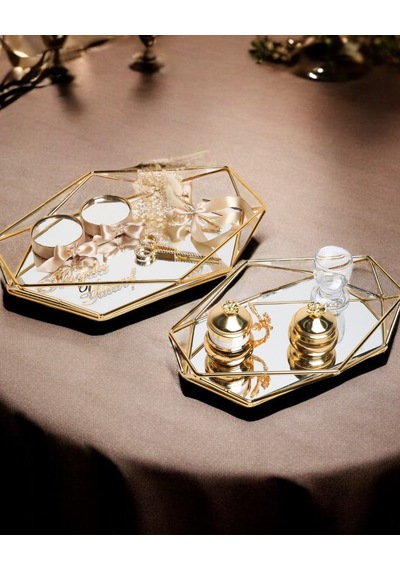 Elation Gold Prizma Söz Nişan Tepsisi Ve Damat Kahve Fincan Tepsisi Bronz Bronz