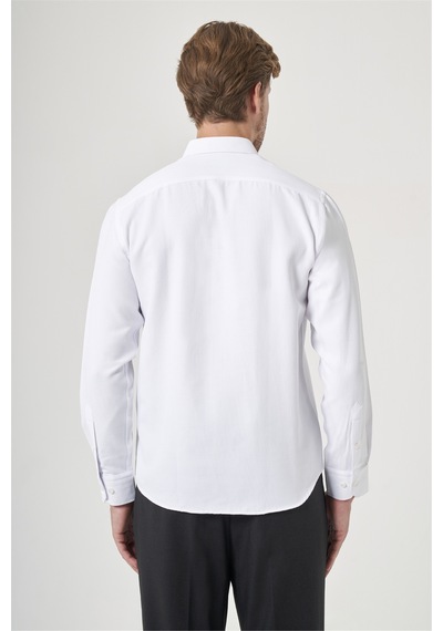 İmza Beyaz Düğmeli Yaka Uzun Kol Cepsiz Slim Fit Pamuklu Gömlek 1004260203