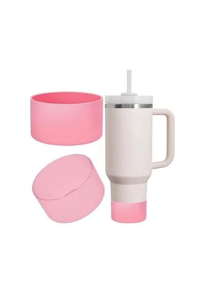1 Adet Silikon Taban Koruyucu Quencher 20/30/40 Oz İle Uyumlu Bardak Altı Kılıfı, Kaymaz Ve Sessiz Kullanım Pembe Renk Açık Beyaz
