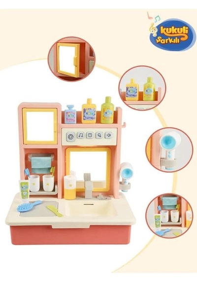 Kukuli Şarkılı Eğitici Modern Banyo Seti Oyuncak Pembe Banyo