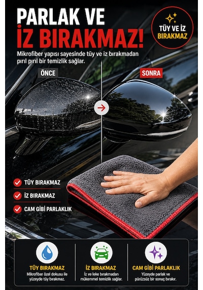 450 Gsm Oto Araç Kurulama Bezi Mikrofiber Oto Yıkama Temizlik Bezi Tüy Bırakmaz Gri 50x70 Cm