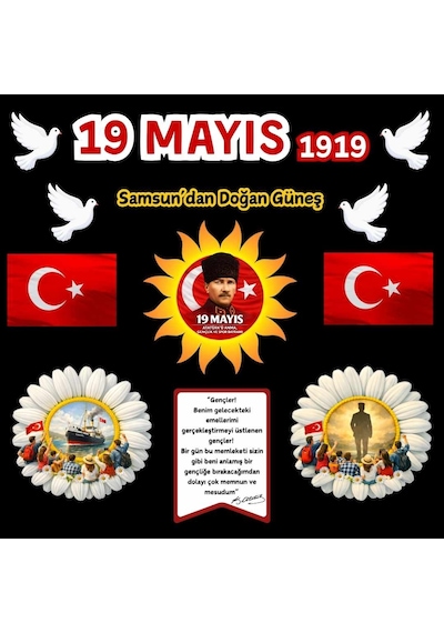 19 Mayıs Atatürk'ü Anma Gençlik Ve Spor Bayramı Panosu Figür Seti Hazır Kesim Sınıf Süsü 02 7