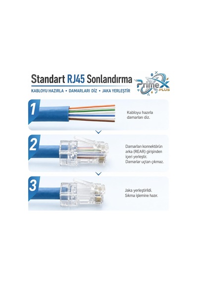 Primex Px-cob8p Rj45 Jack, 100 Lü Paket Utp Ethernet Konnektör, 8p8c Network Lan Kablo Ucu, İnternet Kablosu Sonlandırma Plug, Modem Router Switch Panel Kamera Sistemi Bağlantı Jakı