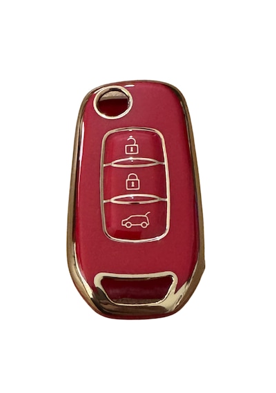 Autohan Keys 3 Butonlu Nano Anahtar Kılıfı Renault Megane 4, Clio 5, Captur, Taliant, Express İçin, Kırmızı Altın